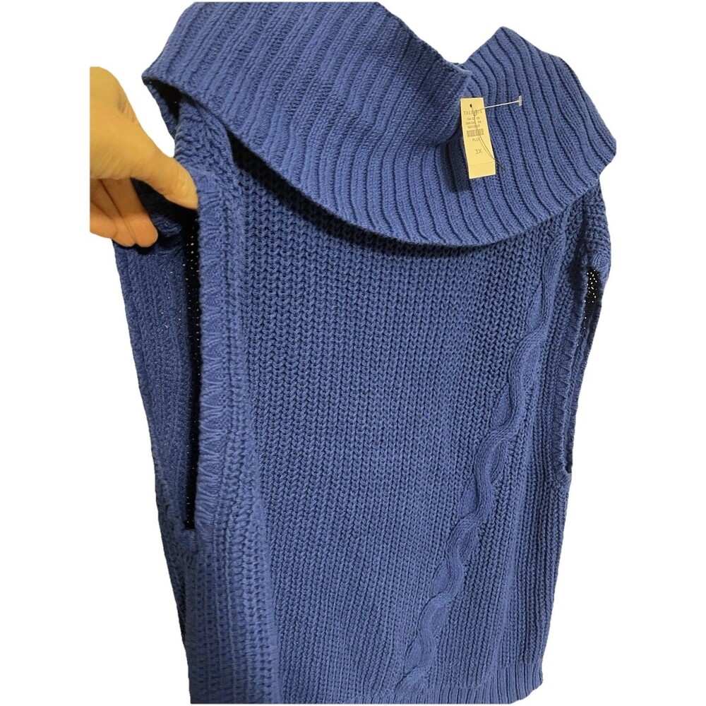 Talbots Chunky Knit Blue Sweater Vest W/Detachibul Cowl Neck Womens 3X O18